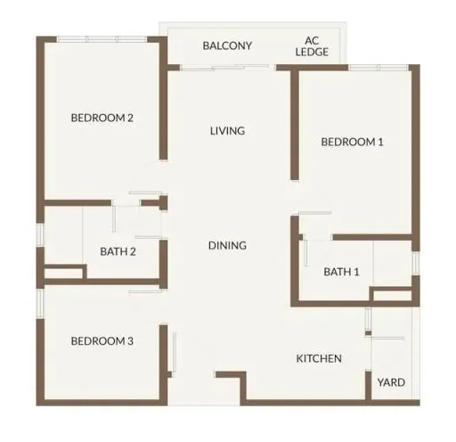Floor plan of a 904 sqft 3 bedroom family unit, 400m covered walk to RTS Bukit Chagar