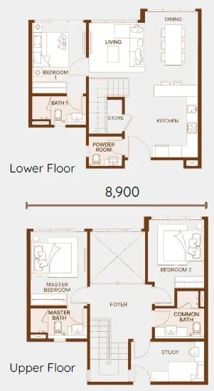 Floor plan of a 1,230 sqft 3+1 bedroom duplex, 210m walk to RTS Bukit Chagar