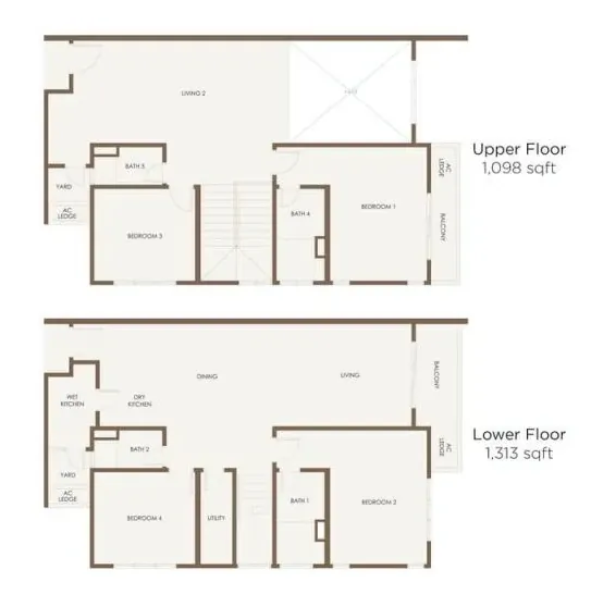 Floor plan of a 2,411 sqft 4 bedroom duplex near RTS Bukit Chagar
