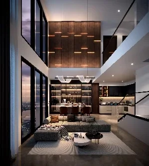 Show unit living area interior of a 1,230 sqft duplex near RTS Bukit Chagar